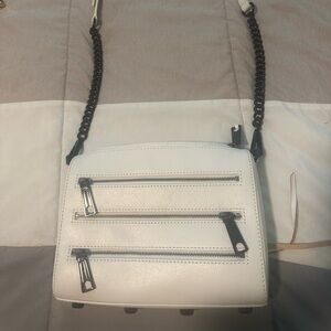 Rebecca Minkoff Crossbody Bag adjustable strap white w/ black hardware 3 zippers
